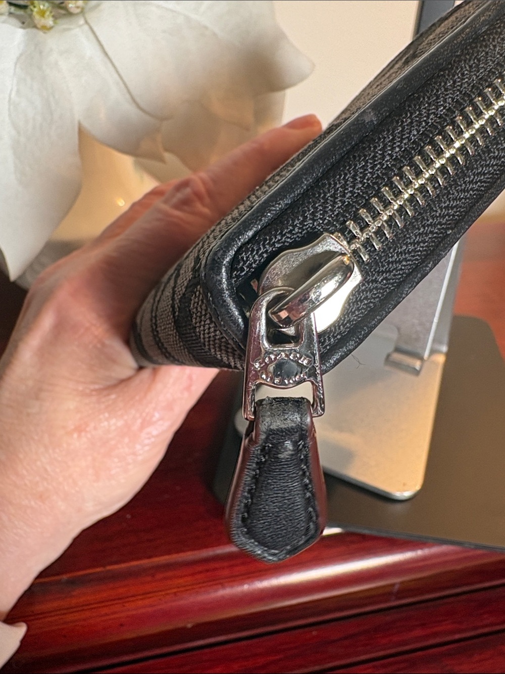 Coach Black and Gray Signature Zip Around Wallet - Picture 4 of 10